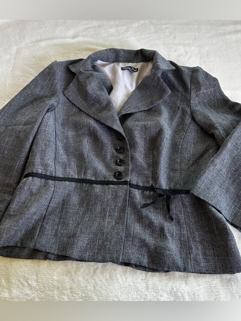 Sweet Suit Women’s Grey Textured Blazer Jacket Size 6 Bow Detail Workwear Office